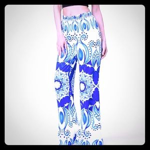 SUMMER PRINTED WIDE LEG PANTS